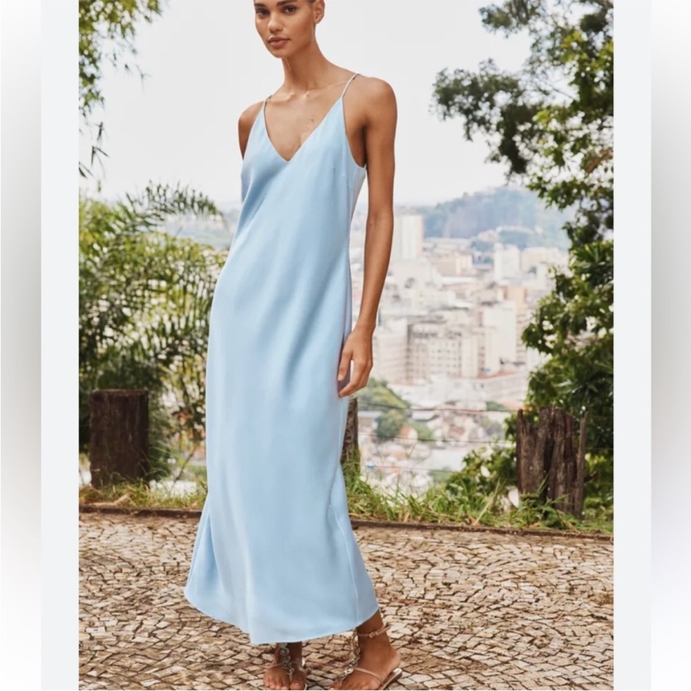 Zara Light Blue Slip Midi Dress